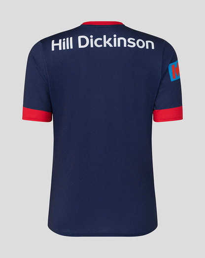 Navy blue sports jersey with 'Hill Dickinson' branding on a gray background
