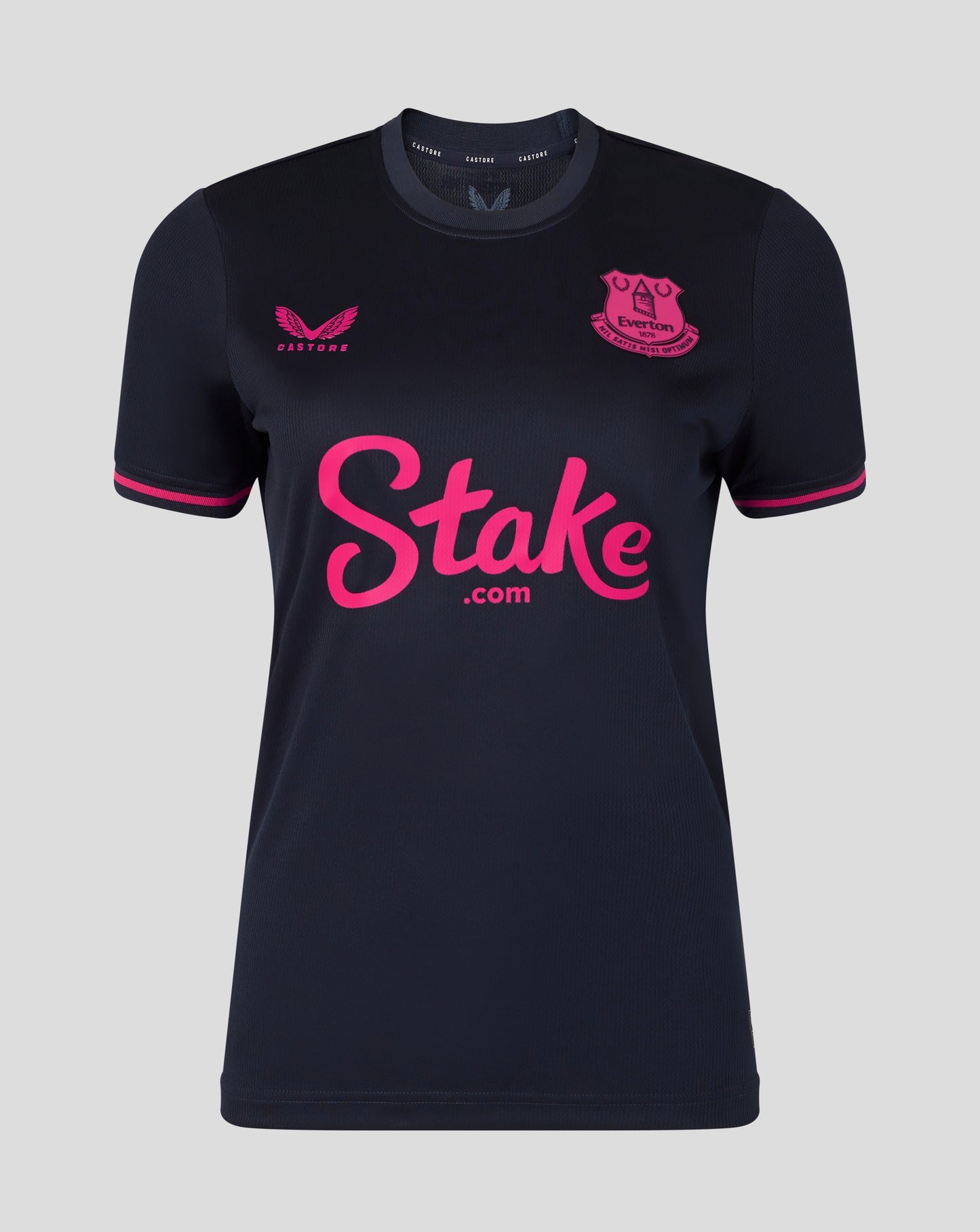 Black sports jersey with pink text and logo on a gray background
