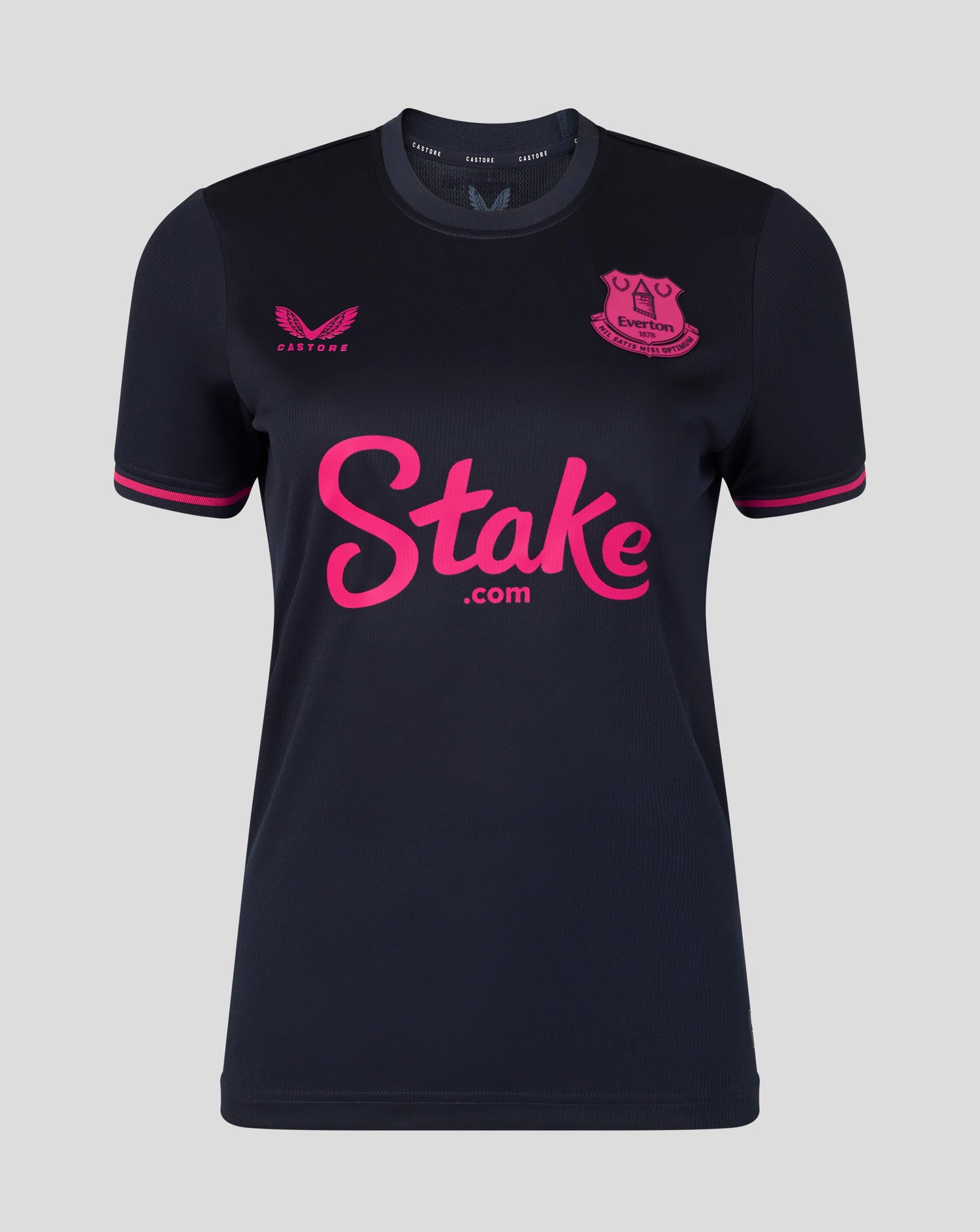 Black sports jersey with pink text and logo on a gray background