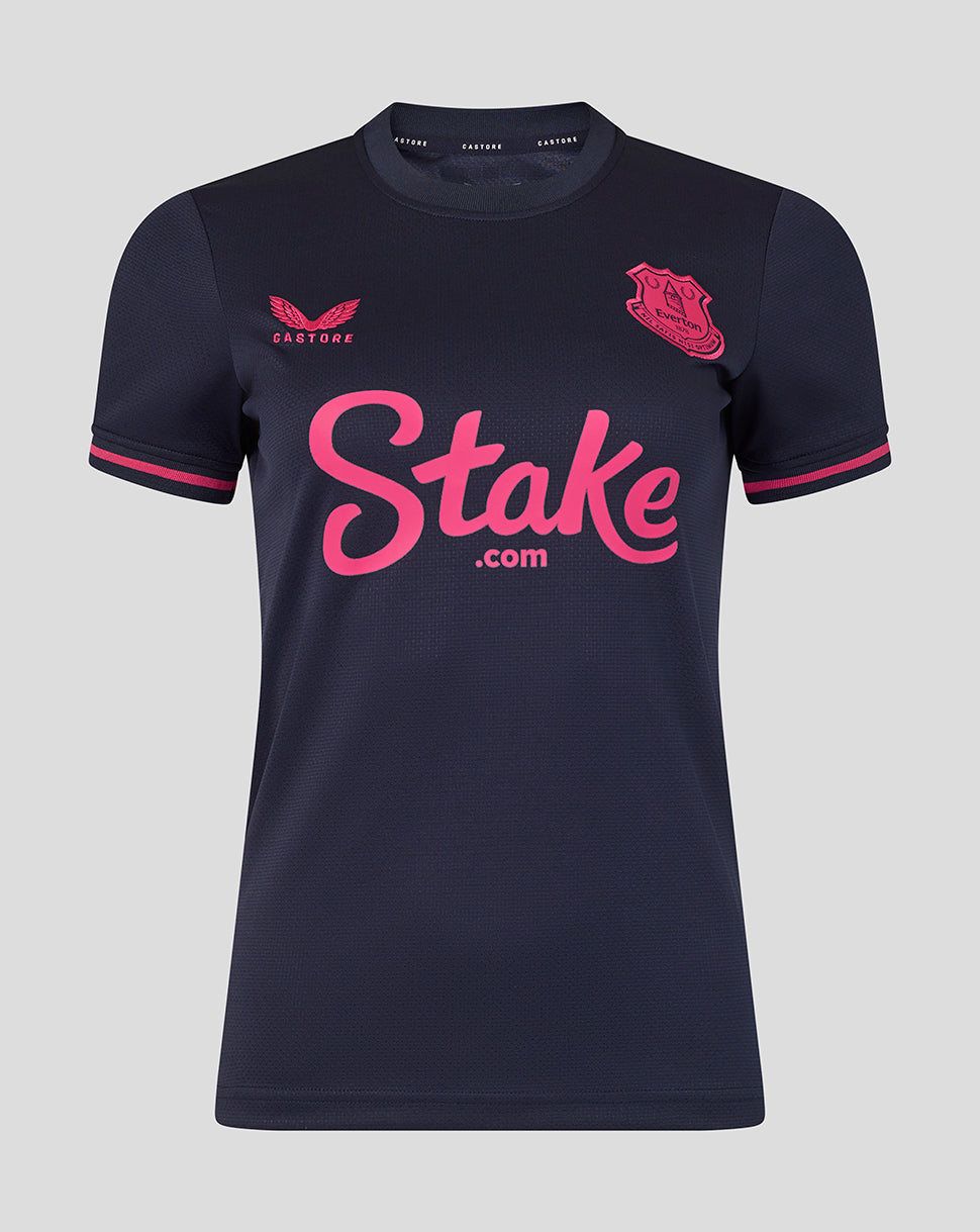 Black t-shirt with pink 'Stake.com' logo on a gray background