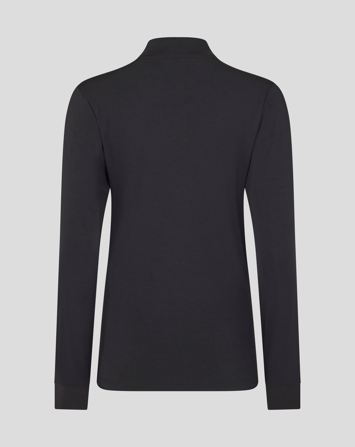 Back view of Leicester Tigers women's training midlayer in black with a high collar
