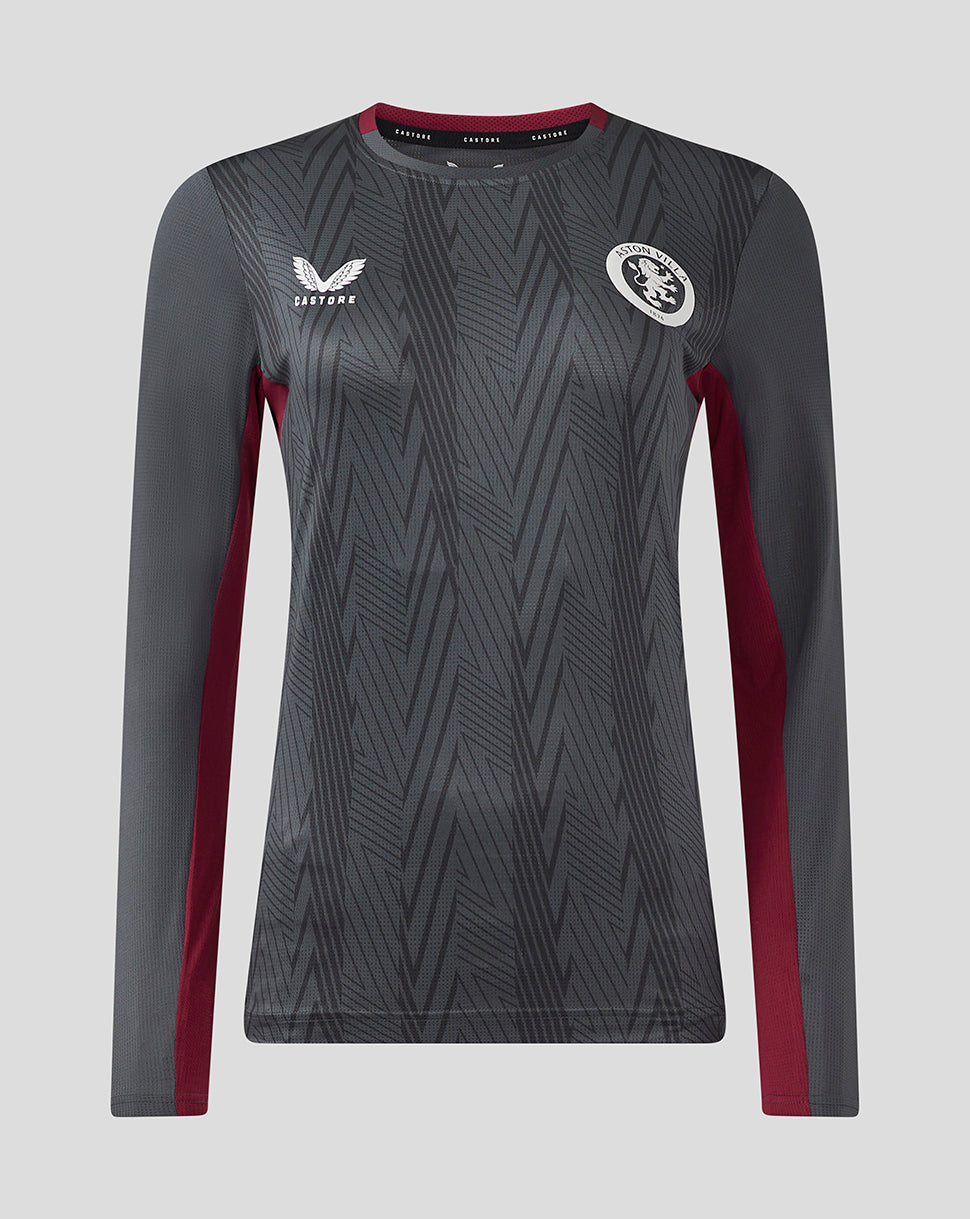 Womens Aston Villa FC Coaches Training General Long Sleeve Tee - Ebony / Rhododendron - Ebony/Rhododendron