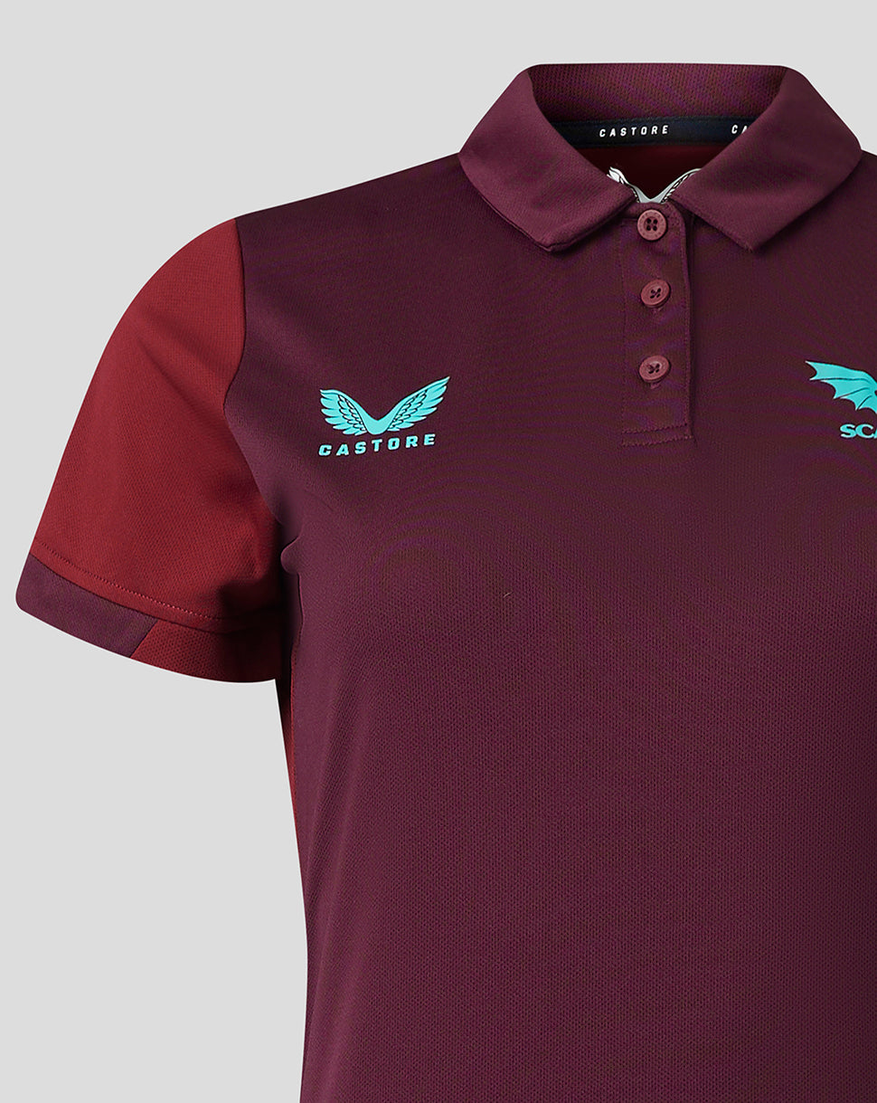 Scarlets Womens 23/24 Short Sleeve Travel Polo - Burgundy