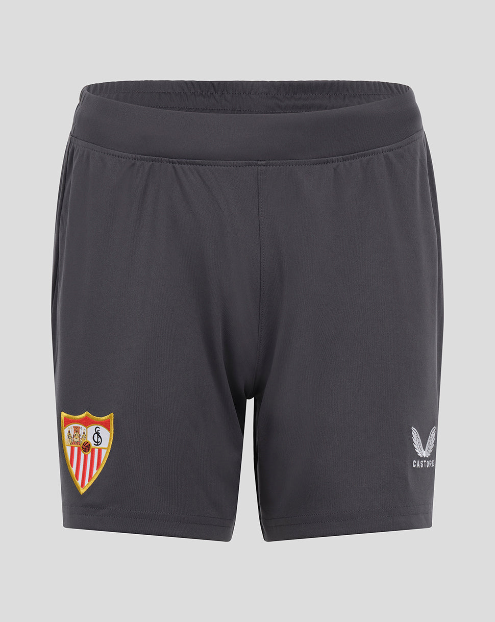 Grey Sevilla women's home goalkeeper shorts with the team crest on the left leg and Castore logo on the right