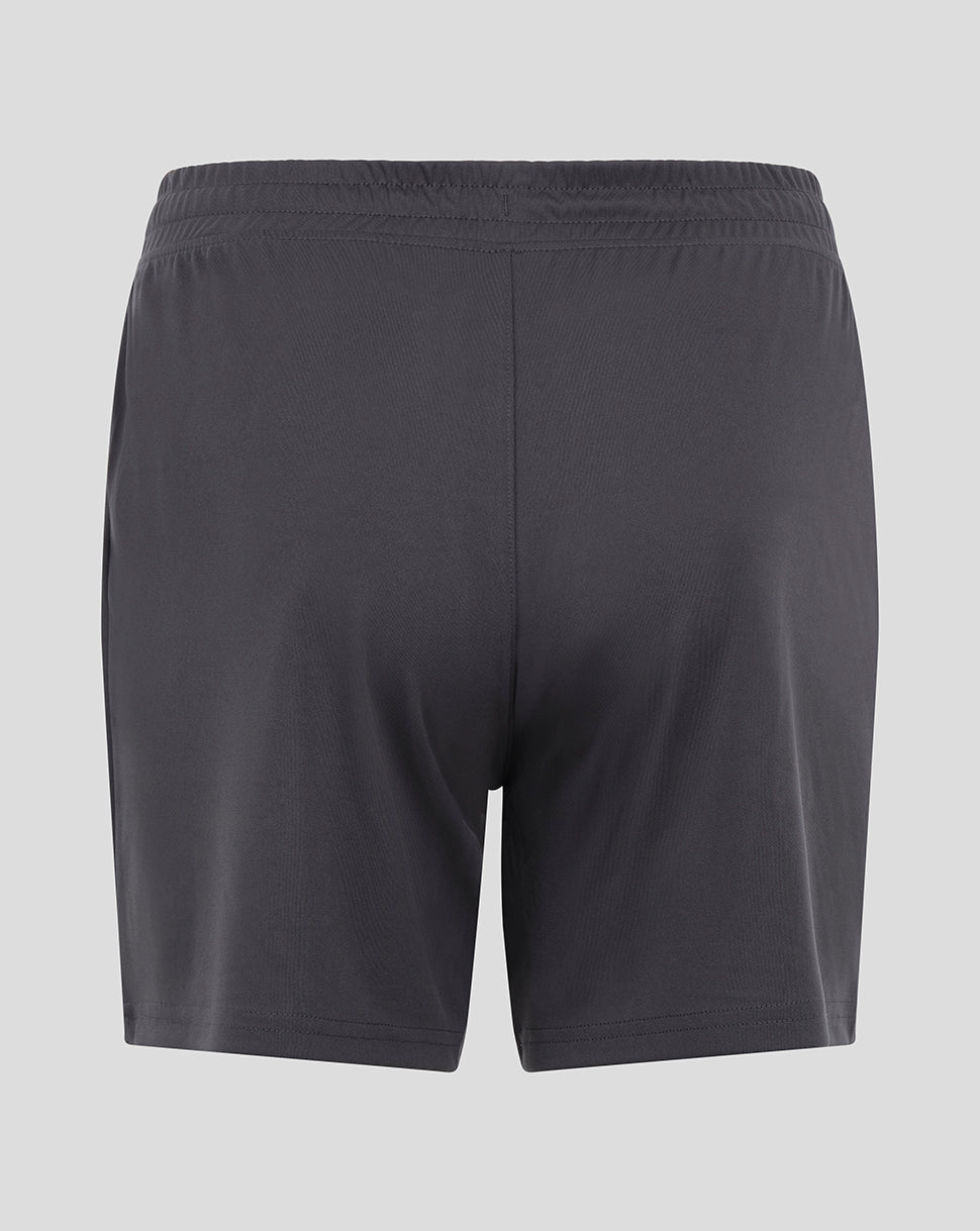 Back view of grey Sevilla women's home goalkeeper shorts with an elastic waistband