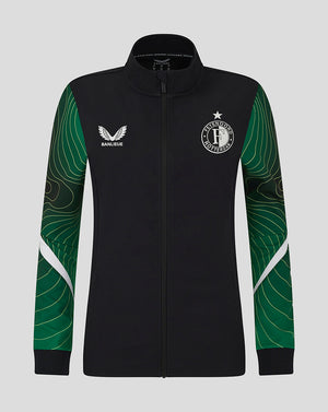 Black Feyenoord women's 24/25 third matchday anthem jacket with green patterned sleeves and club crest on the chest.