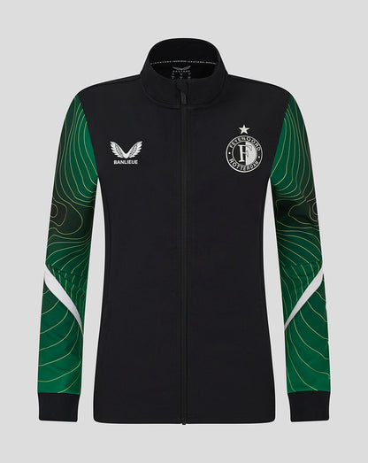 Black Feyenoord women's 24/25 third matchday anthem jacket with green patterned sleeves and club crest on the chest.