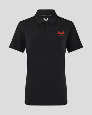 Black FC Twente Travel Polo with an orange crest on the left chest and a two-button placket