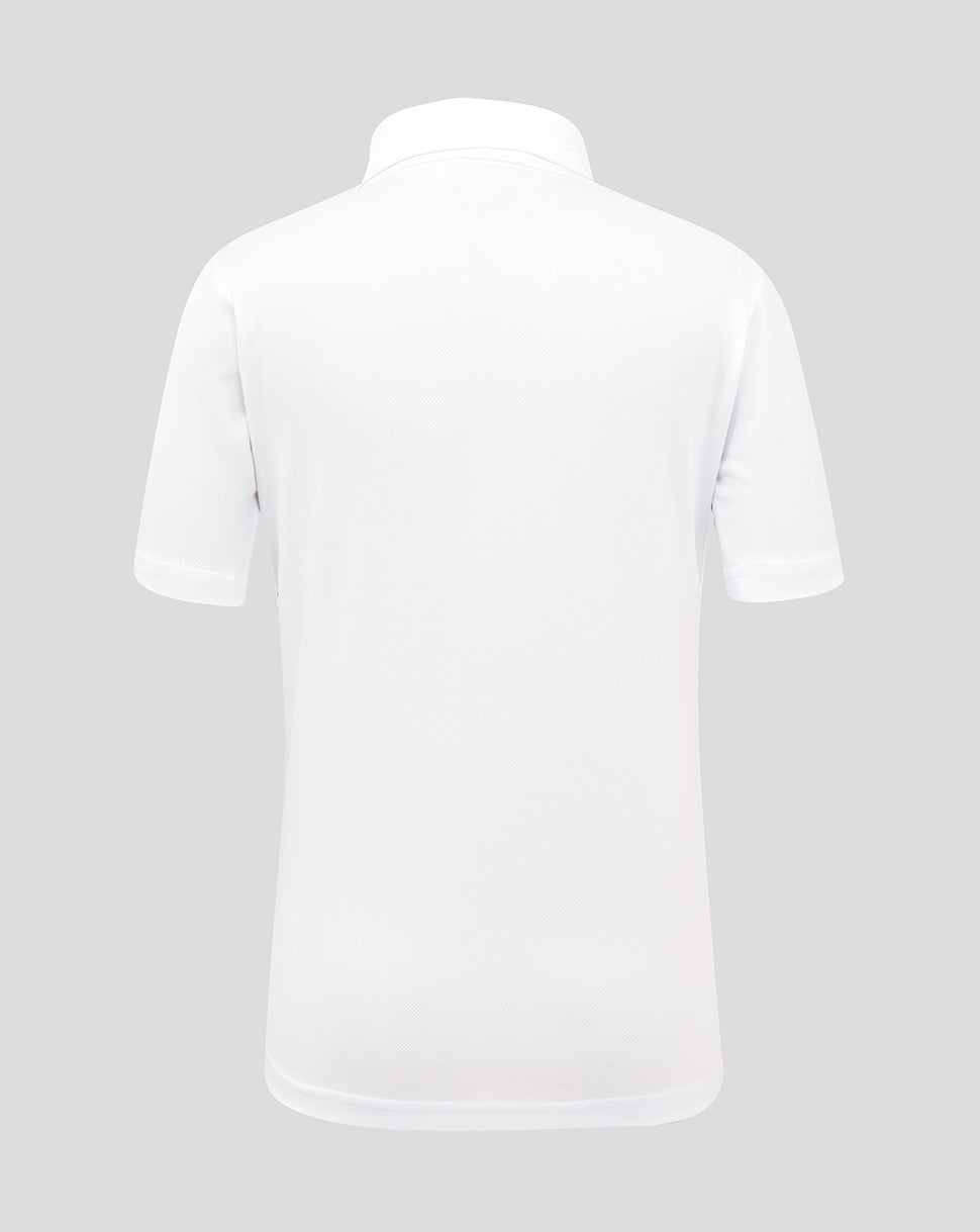 White polo shirt on a light gray background
