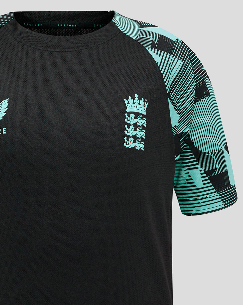 England Cricket Junior 25/26 Ashes Training Short Sleeve Tee - Caviar/Aqua Splash
