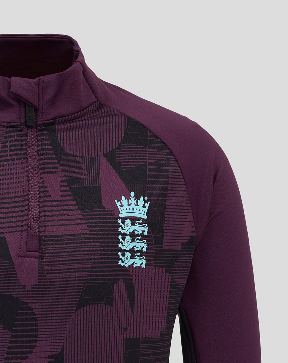 England Cricket Training Junior 1/4 Zip Top 25/26 - Blackberry Wine/Caviar