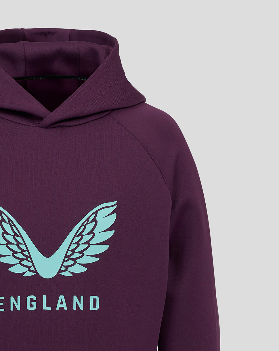 Junior's England Cricket 25/26 Lock Up Logo Hoodie - Purple