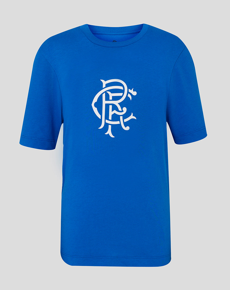 Rangers junior logo tee in lapis blue with white crest on chest