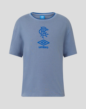 Rangers Adult travel short sleeve tee in grey with blue club crest and Umbro logo