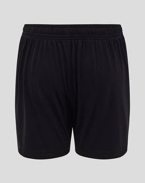 Back view of junior Athletic Club home shorts in black with crest on left leg and Castore logo on right leg.