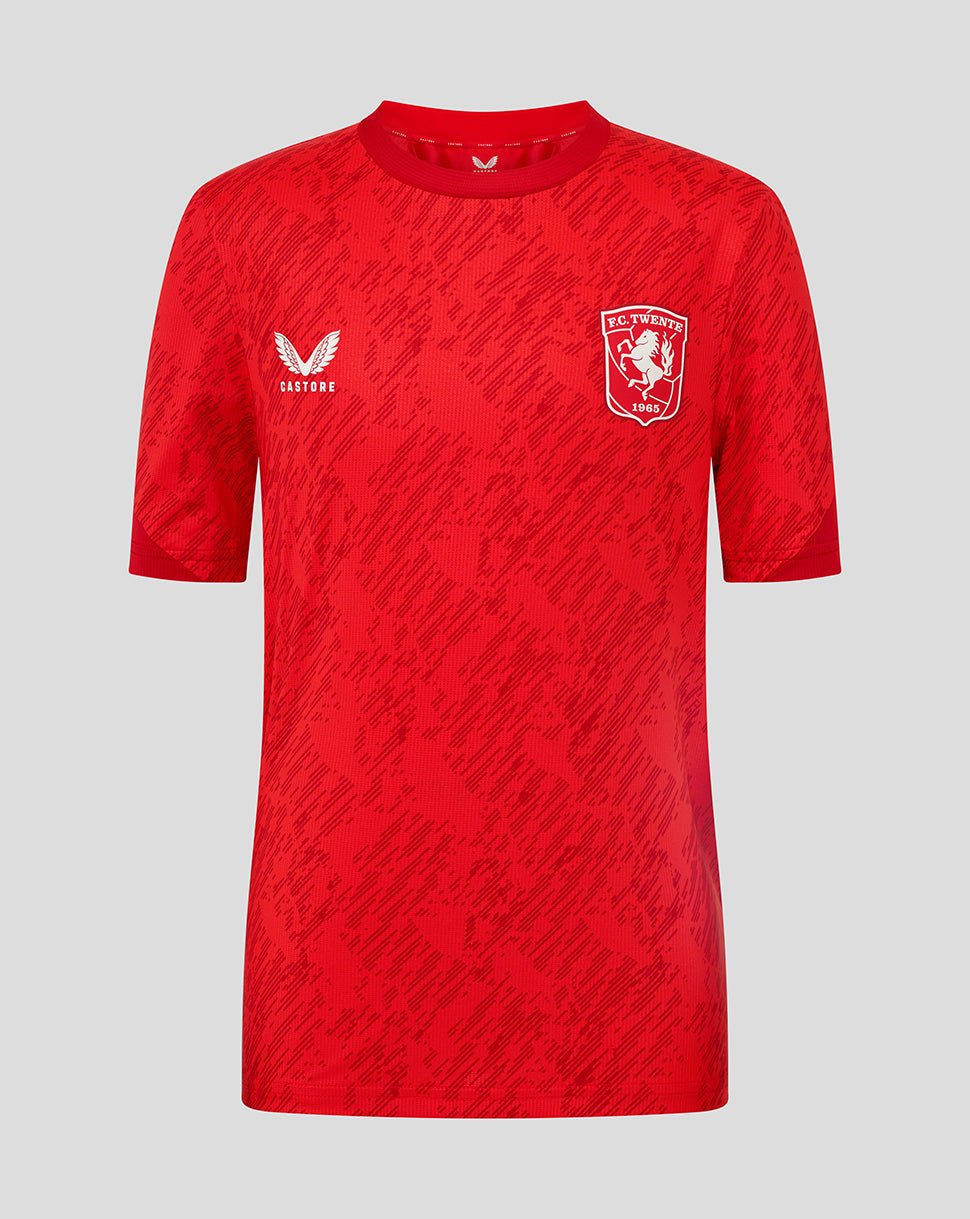 Junior FC Twente matchday T‑shirt in red with left chest crest and Castore logo