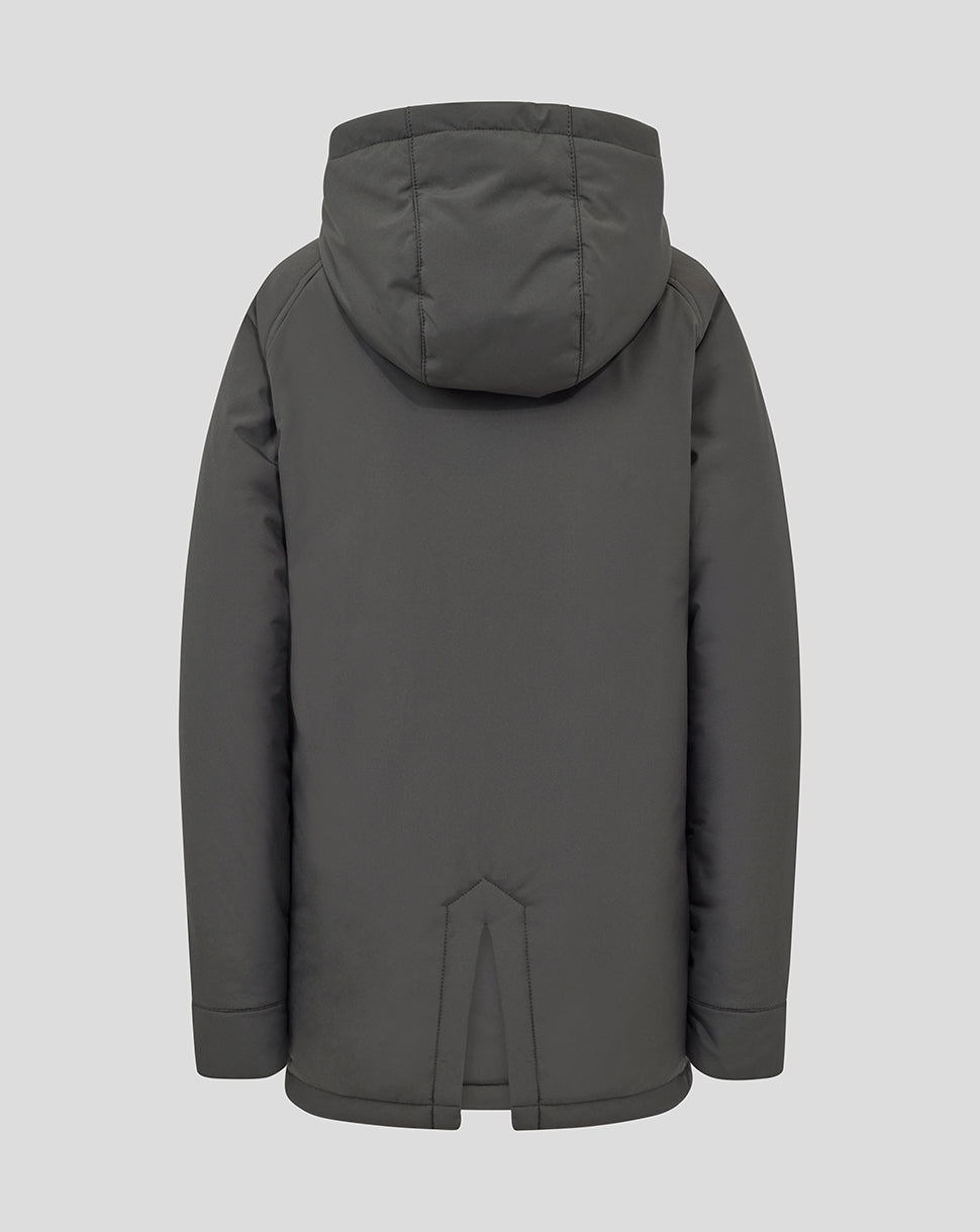 Back view of grey padded hooded Feyenoord training jacket