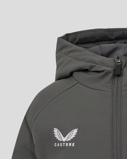 Gray junior Feyenoord training jacket chest with Castore wing logo and a visible front zipper.