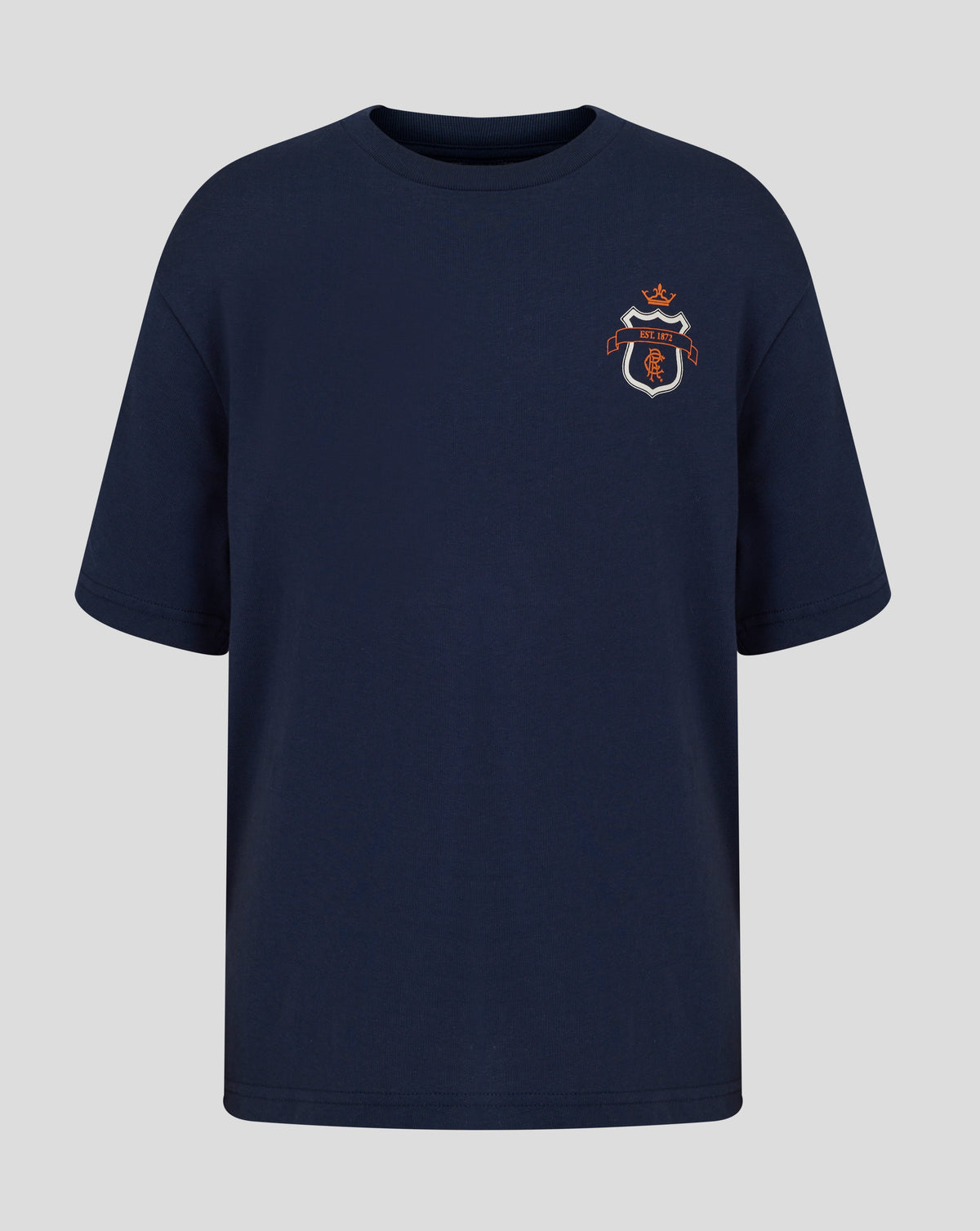Navy Rangers junior tee with a scroll crest on the left chest