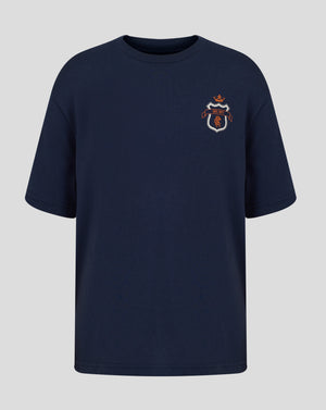 Navy oversized Rangers tee with the scroll crest on the left chest.