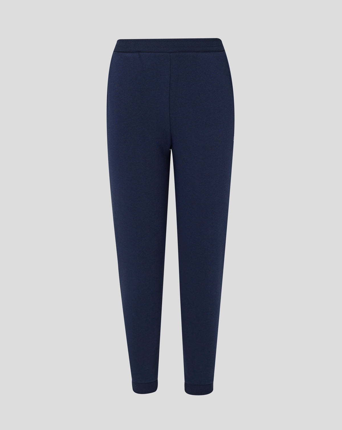 Full length navy Rangers joggers with ribbed cuffs and a crest on the left thigh
