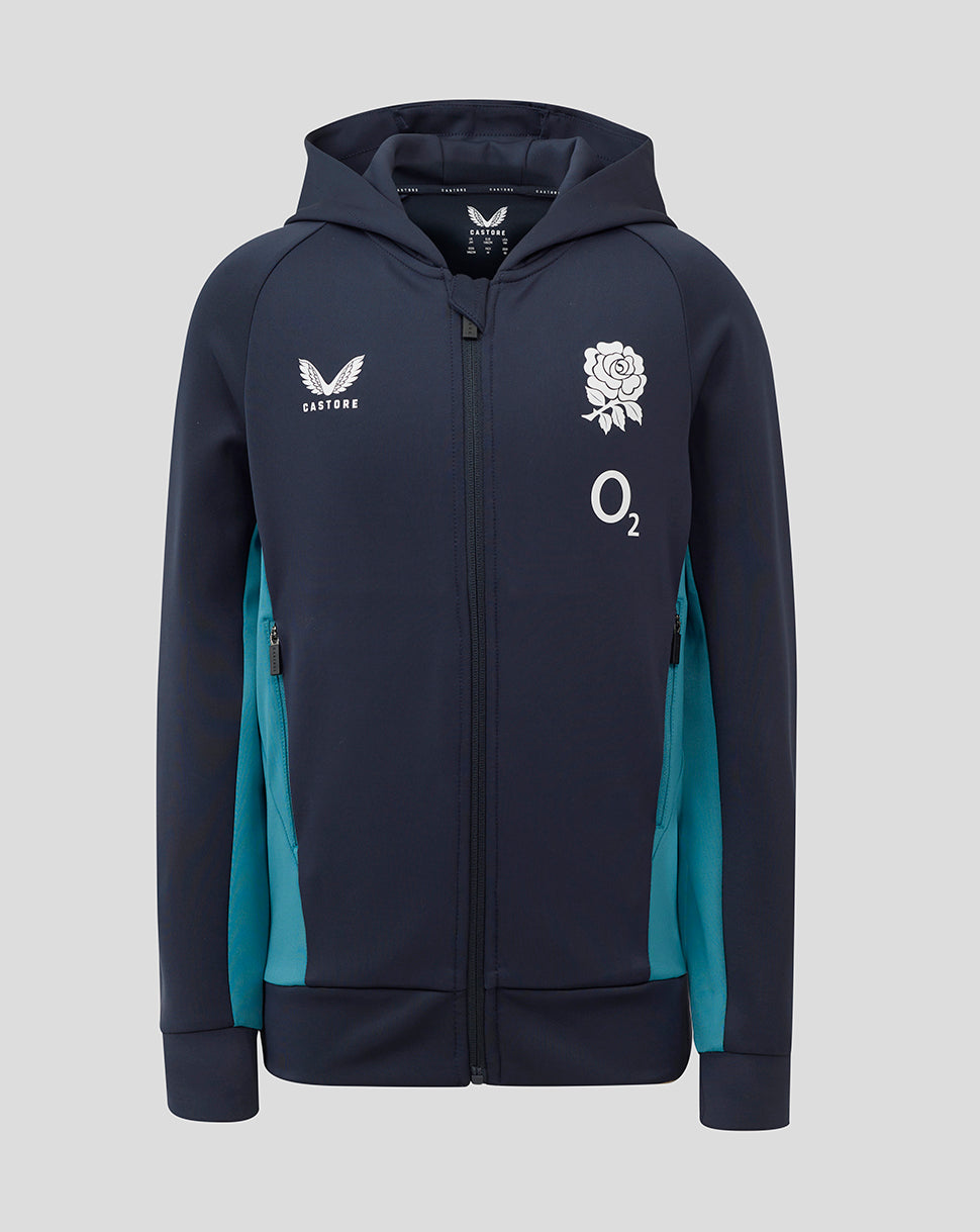Junior England Rugby 25/26 Performance Full Zip Hoodie - Inkwell - Inkwell/Storm Blue