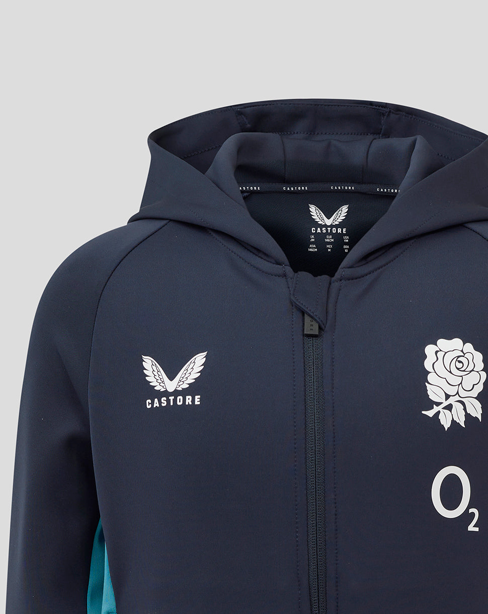 Junior England Rugby 25/26 Performance Full Zip Hoodie - Inkwell - Inkwell/Storm Blue