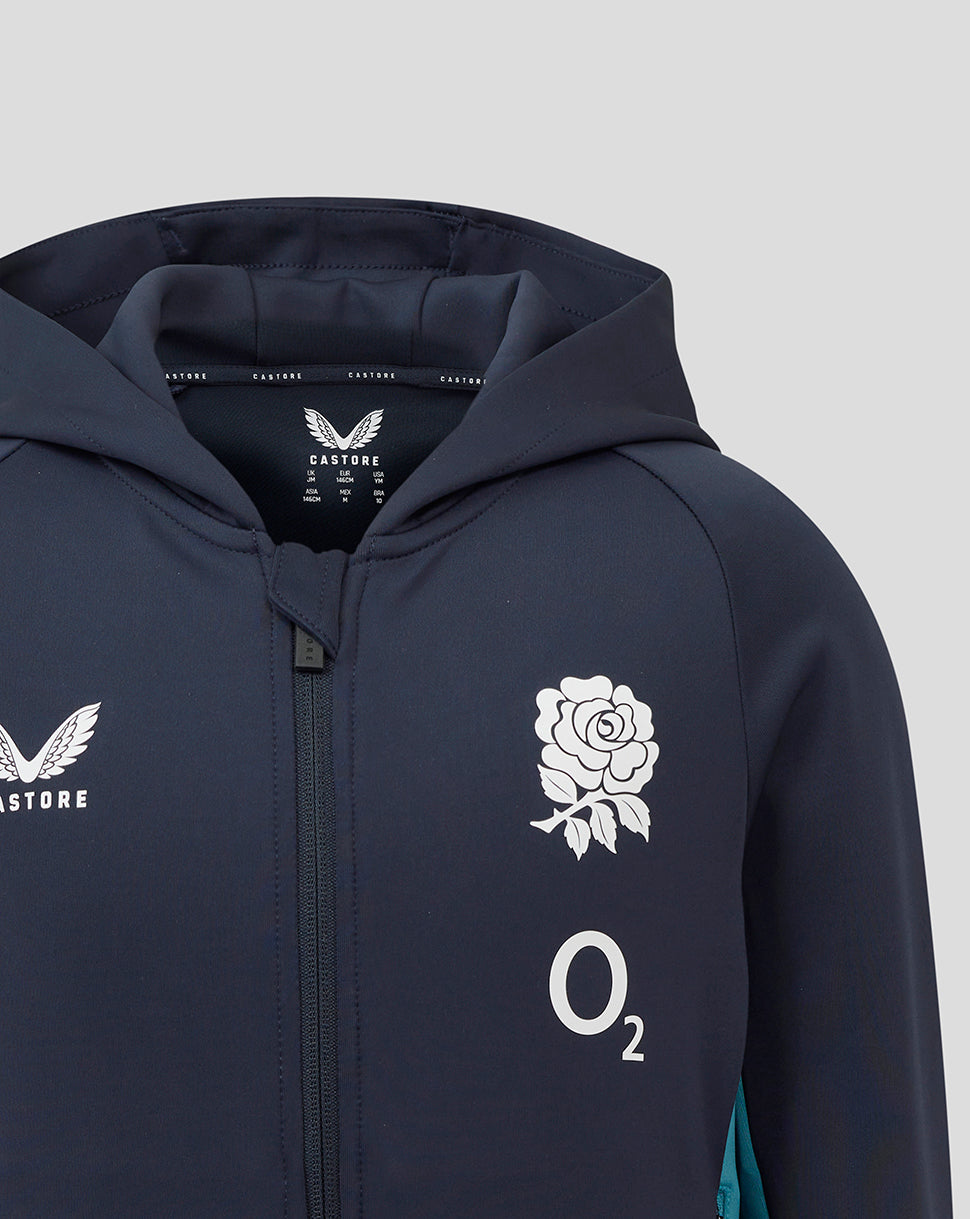 Junior England Rugby 25/26 Performance Full Zip Hoodie - Inkwell - Inkwell/Storm Blue