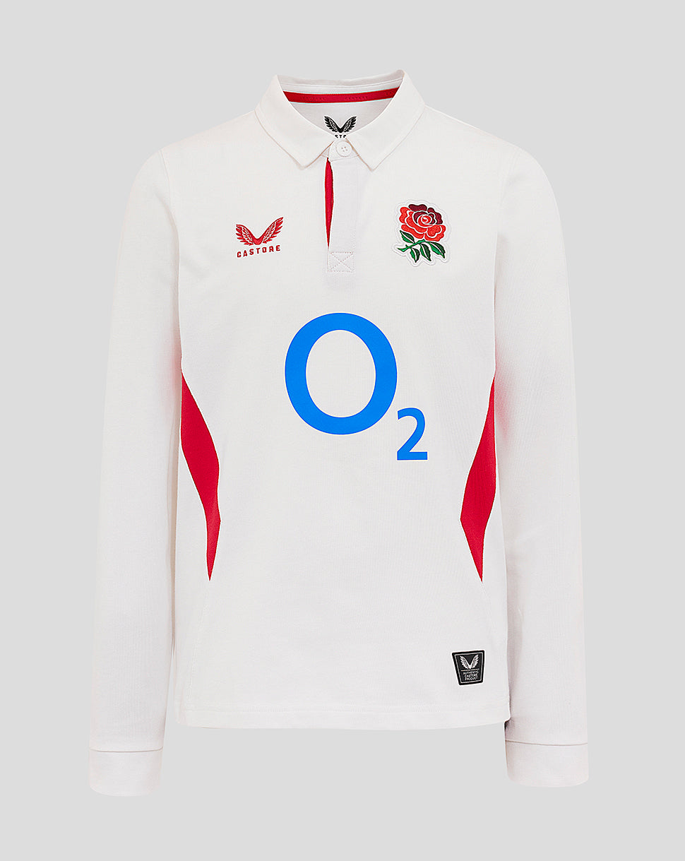 Junior England Rugby 25/26 Home Classic Long Sleeve Shirt - Brilliant White - Brilliant White/Lipstick Red