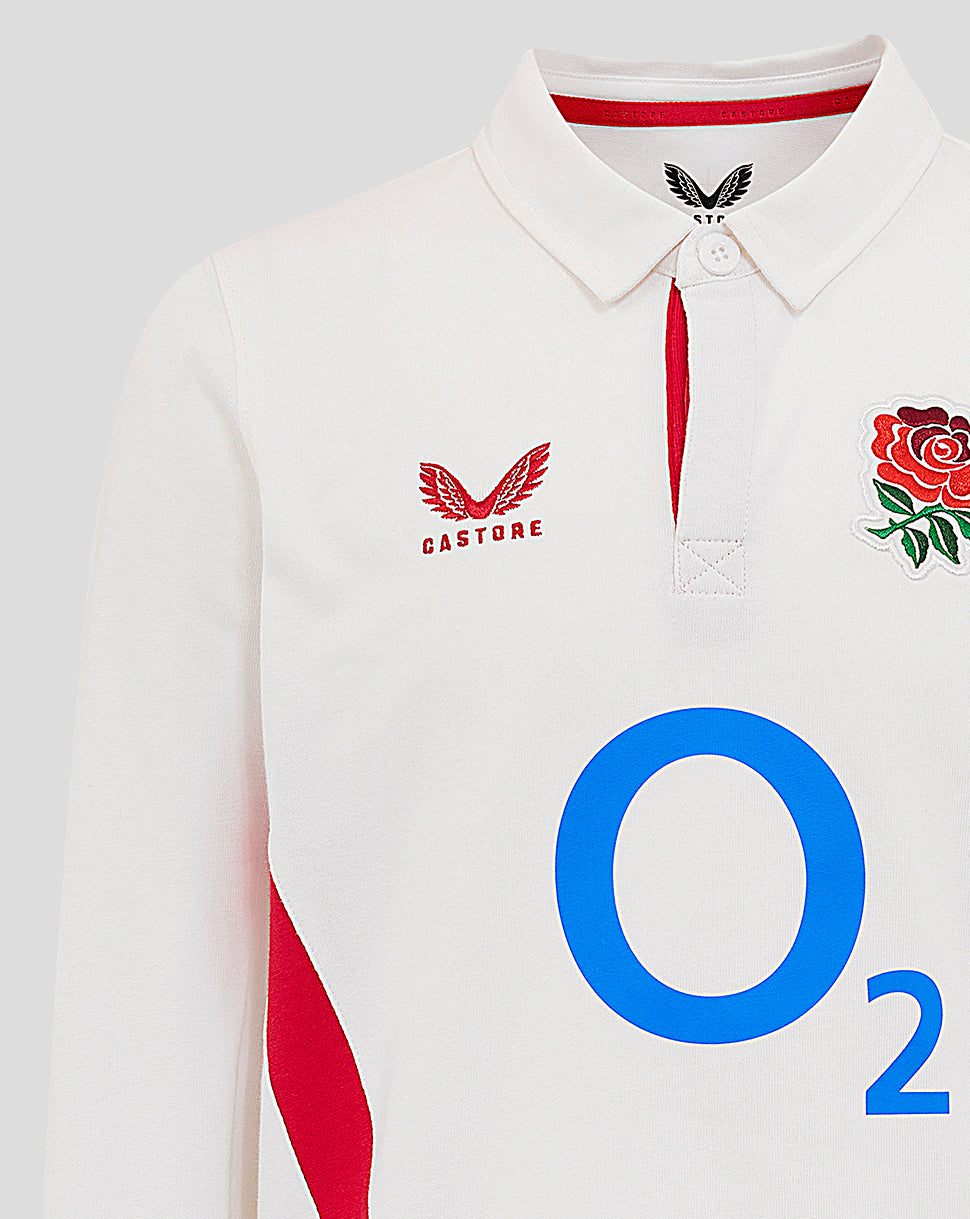 Junior England Rugby 25/26 Home Classic Long Sleeve Shirt - Brilliant White - Brilliant White/Lipstick Red