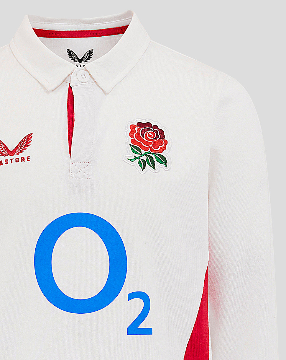 Junior England Rugby 25/26 Home Classic Long Sleeve Shirt - Brilliant White - Brilliant White/Lipstick Red