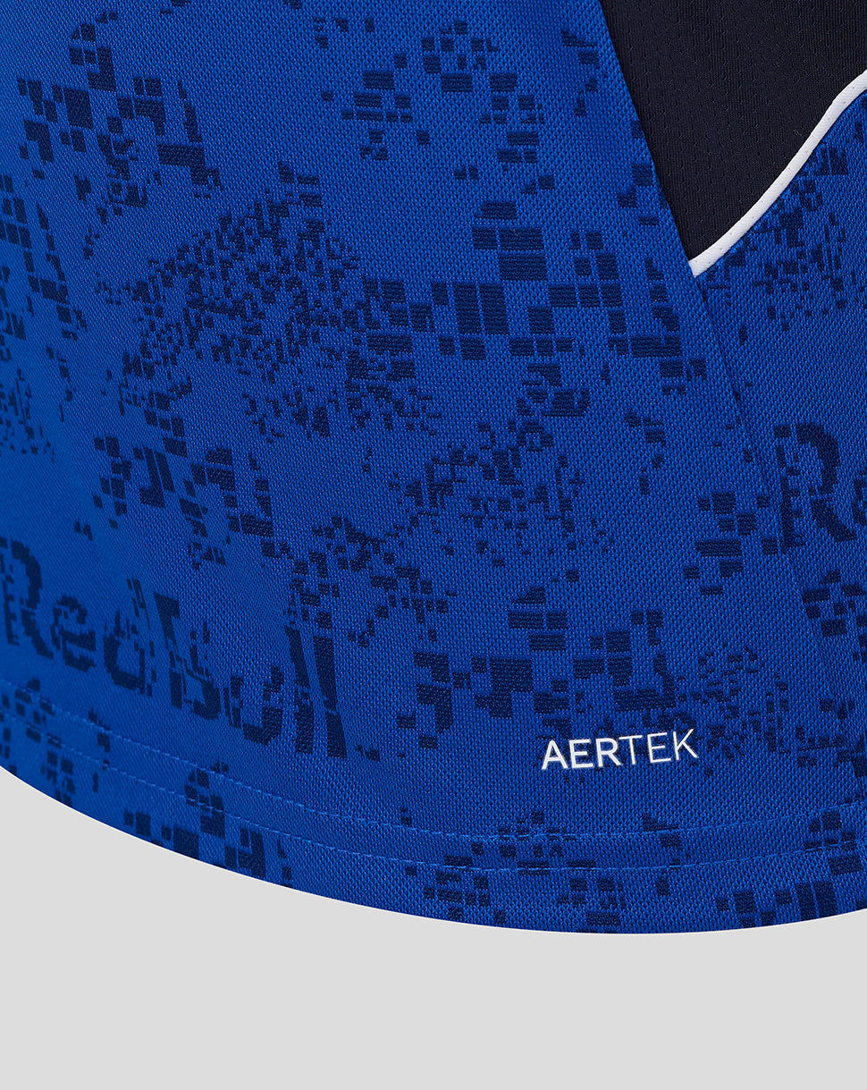 Blue athletic shirt with Red Bull and AERTEK branding on a light gray background