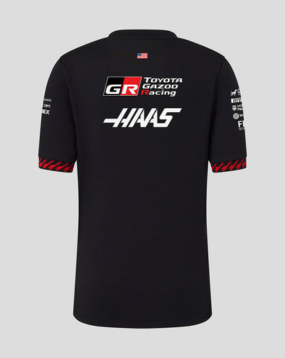 Black t-shirt with Toyota Gazoo Racing and Haas logos on a gray background