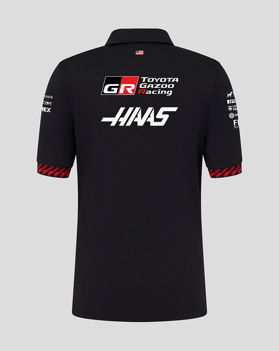 Official Haas Team Junior Short Sleeve Polo Shirt - Caviar/Flame Scarlet