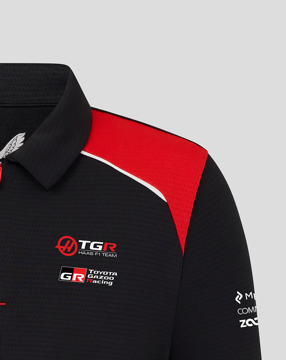 Official Haas Team Junior Short Sleeve Polo Shirt - Caviar/Flame Scarlet