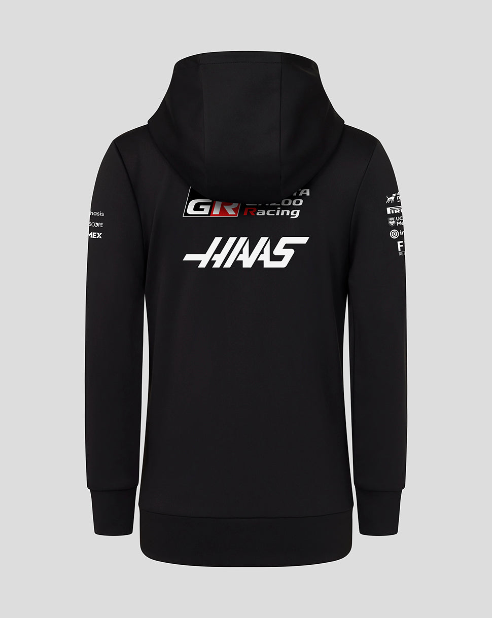 Black hoodie with 'Haas' and 'GR Racing' logos on a gray background