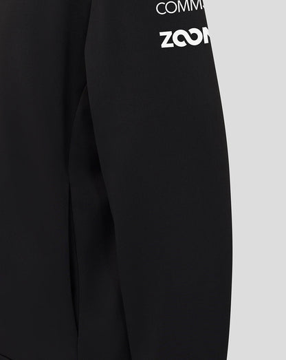 Black jacket with 'Zoom' logo on a gray background