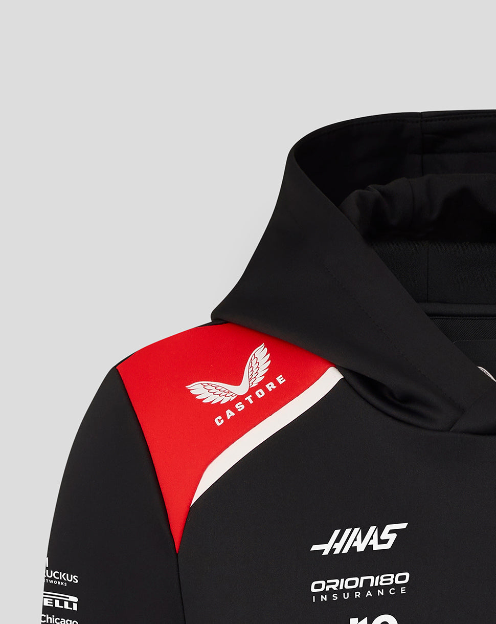 Official Haas Team Junior Overhead Hoodie - Caviar/Flame Scarlet