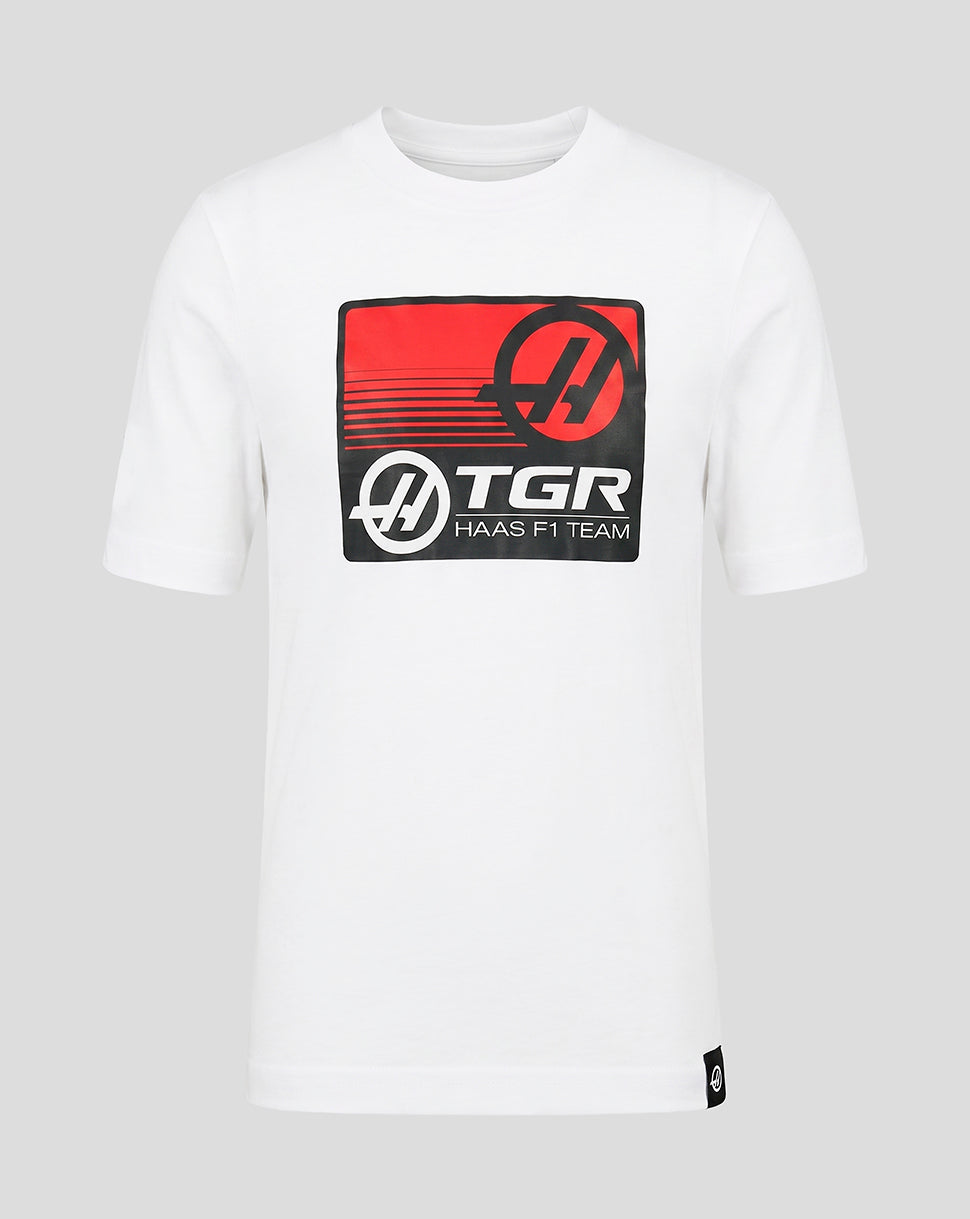 Official Haas Team Junior Full Logo Front Graphic T-Shirt - White - White