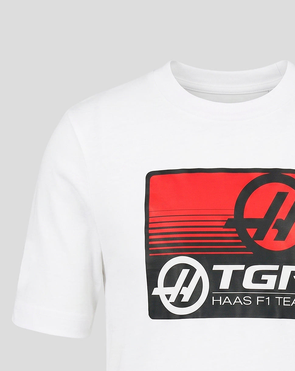 Official Haas Team Junior Full Logo Front Graphic T-Shirt - White - White