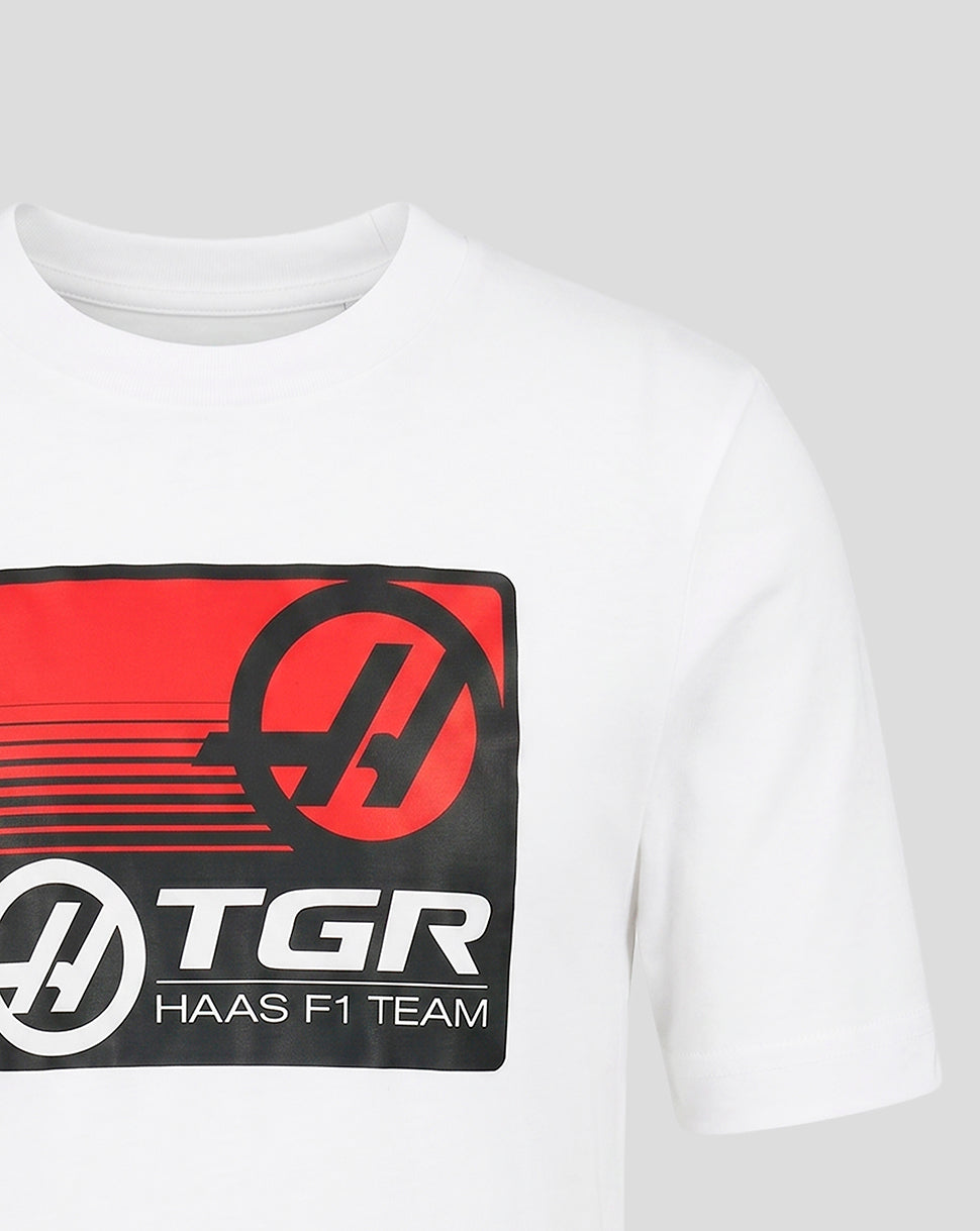 Official Haas Team Junior Full Logo Front Graphic T-Shirt - White - White