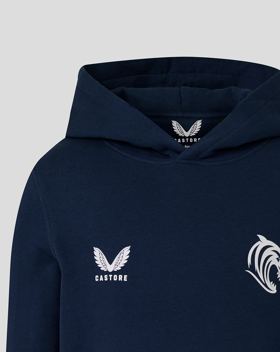 Leicester Tigers Junior 25/26 Travel Brushed Back Hoodie - Navy