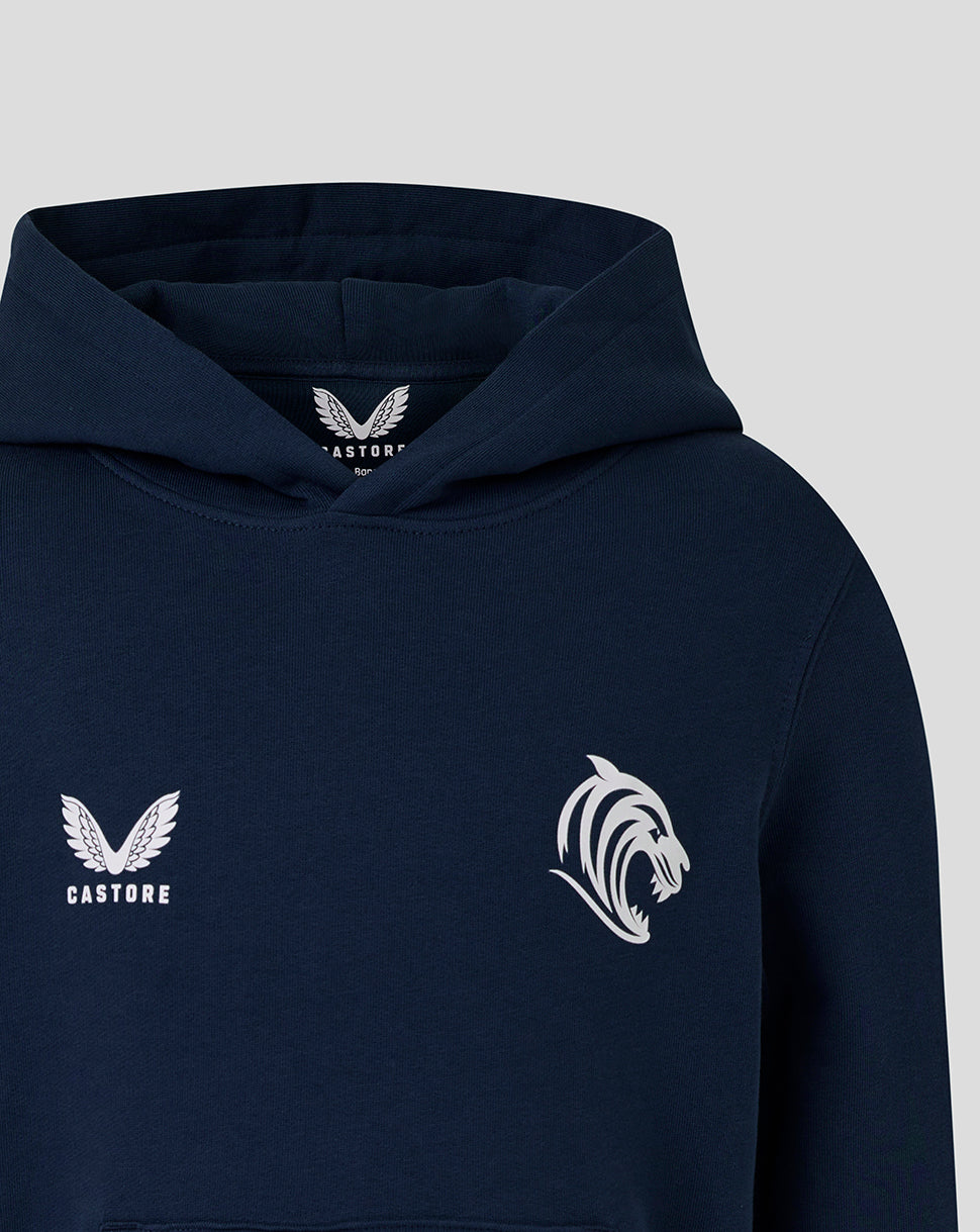 Leicester Tigers Junior 25/26 Travel Brushed Back Hoodie - Navy