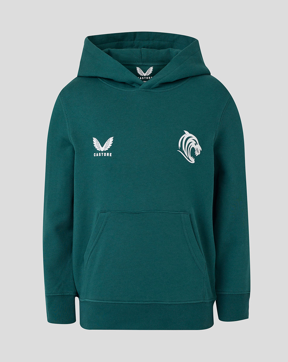 Leicester Tigers Junior 25/26 Travel Brushback Hoodie - Dark Green - Dark Green