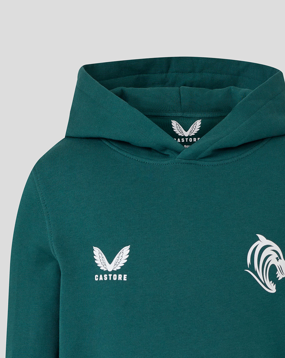 Leicester Tigers Junior 25/26 Travel Brushback Hoodie - Dark Green - Dark Green