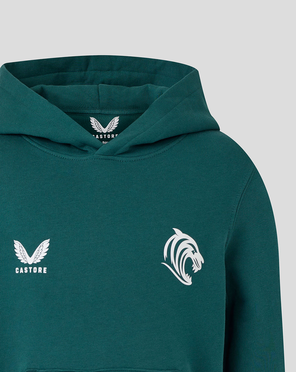 Leicester Tigers Junior 25/26 Travel Brushback Hoodie - Dark Green