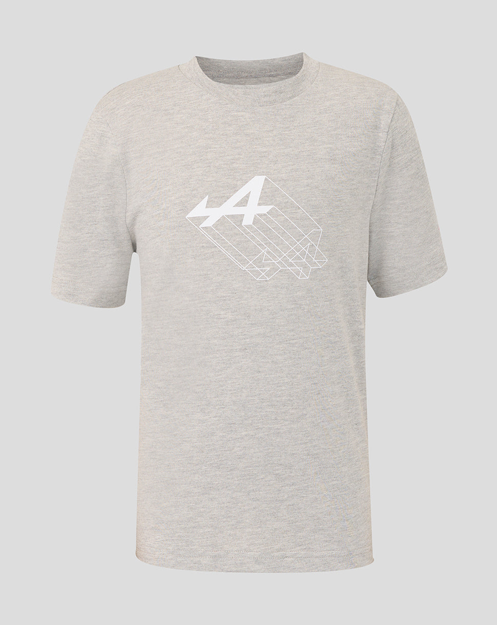 Grey marl junior graphic T shirt with a bold white chest graphic