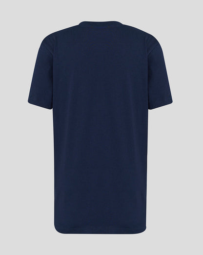 Navy blue t-shirt on a light gray background