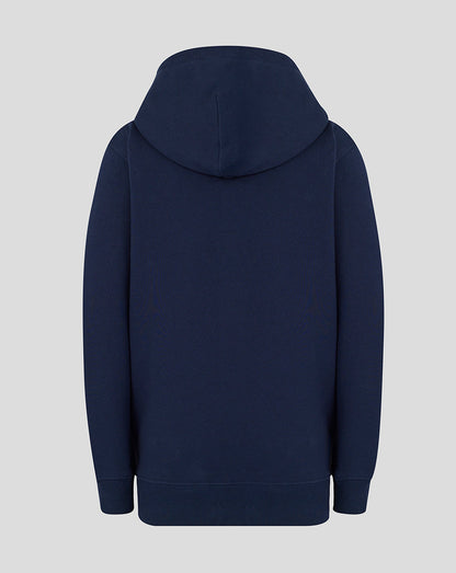 Navy hoodie on a grey background
