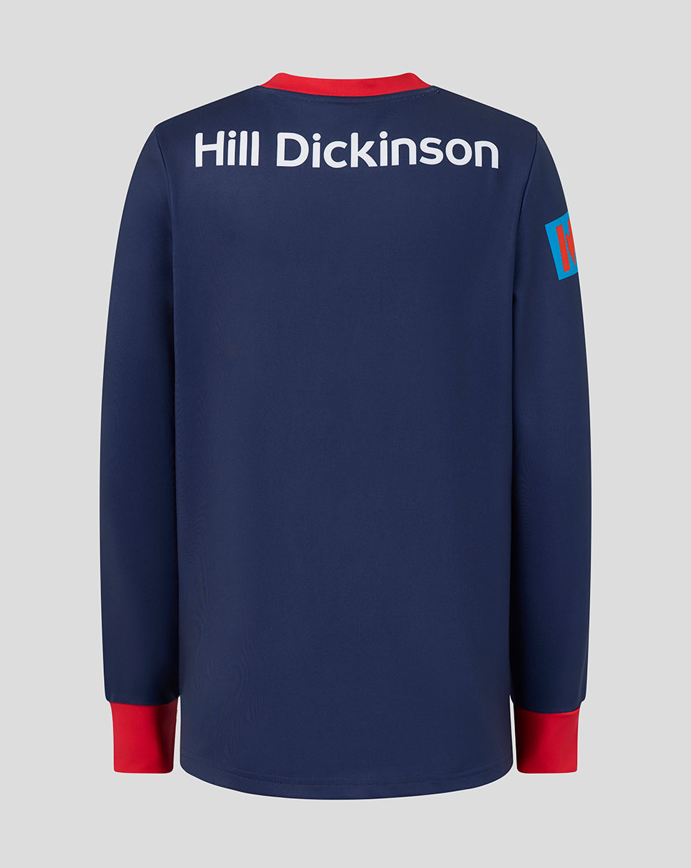Navy long-sleeve shirt with 'Hill Dickinson' branding on a gray background
